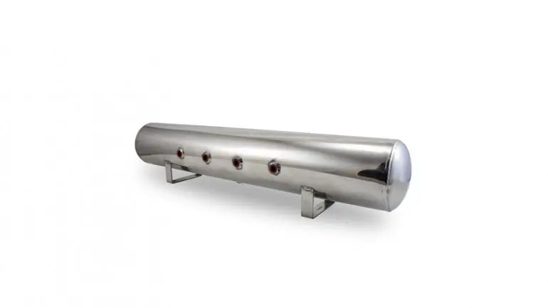 [AL-12956] Airlift 5 Gal Alum Air Tank - (4) 3/8" face ports, & 1/4" drain port - 36" L x 6" D - Polished