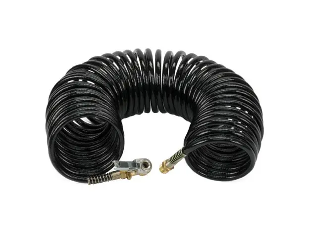 35 Ft. Black Braided Coil Hose, with 1/4" M Swivel, with Close Ended Clip-On Chuck